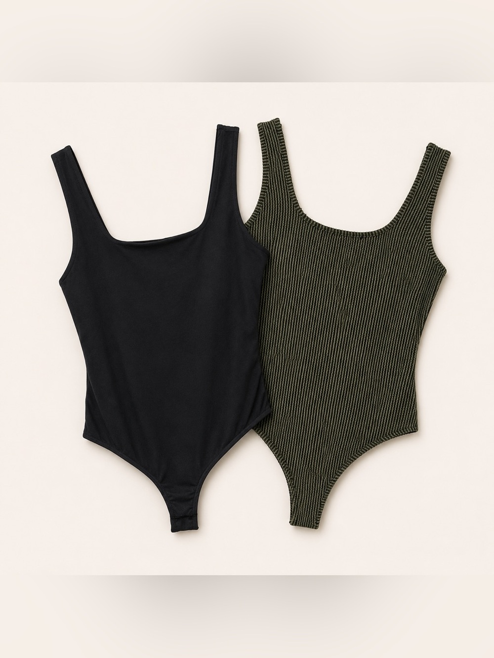 Gilli Olive & Dark Gray Ribbed Bodysuit Bundle